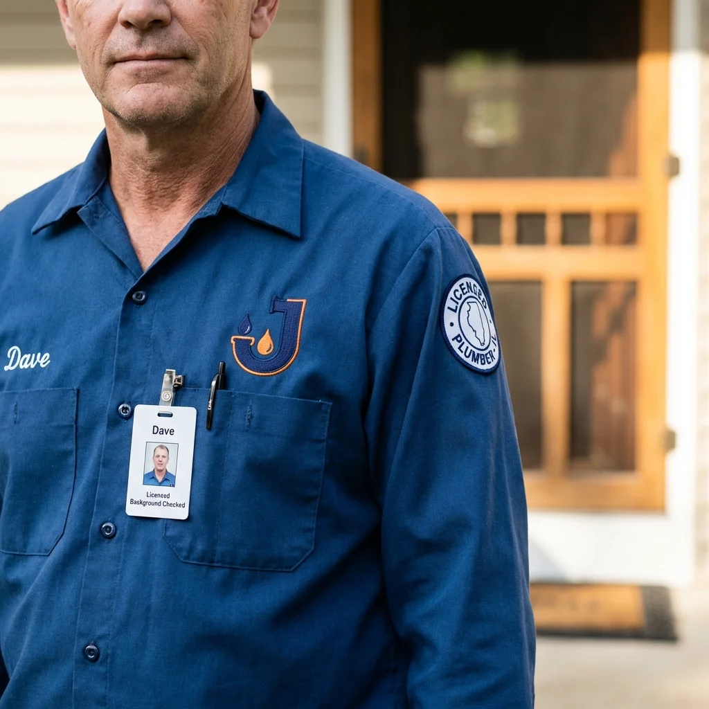 Licensed plumber showing ID badge in Anacortes, WA