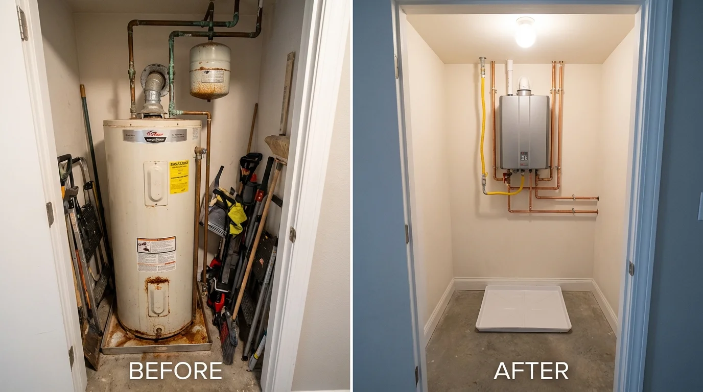 Tank water heater versus wall-mounted tankless unit comparison for Anacortes, WA homeowners