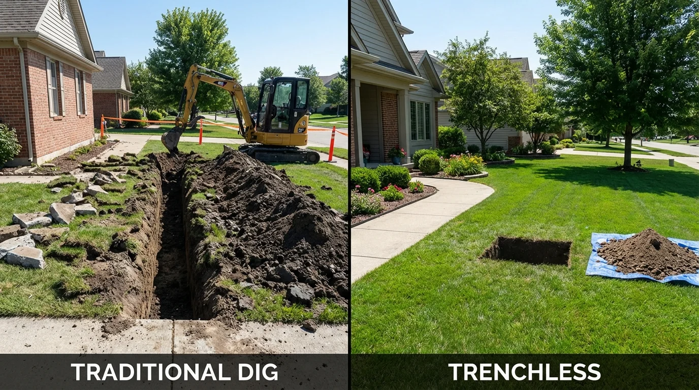 Trenchless sewer repair with minimal yard damage versus traditional excavation in Anacortes, WA
